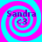 Four identical spiral-patterned icons with cyan and magenta colors, each displaying the text "Sandra" and a heart symbol.
