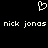 Pixelated white heart symbol above repeated text 'nick jonas' on black background.