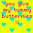 Pixelated yellow background with pink text reading "you give my tummy butterflies :)" and cyan heart shapes scattered throughout.