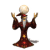 Animated wizard figure with white beard and red hat holds glowing crystal ball above head, wearing dark red robe with gold accents.