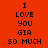Red background with black pixelated text reading 'I LOVE YOU GIA SO MUCH' in two identical vertical