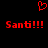 Red pixelated text and heart symbol on black background, two identical 'Santi!!!' phrases side-by-side with a red heart above.