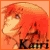 Pixelated character with red hair and light skin against orange background, wearing dark clothing with visible text "KH" at bottom.