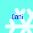Four white snowflake icons with blue text "Dani" on a cyan background, each snowflake has distinct pixelated branches and varying sizes.