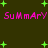 Pixelated pink text 'Summary' repeats twice per on dark green background with scattered green plus signs, no visible animation changes