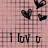 Pink grid-patterned background with three black heart shapes and the text 'I love u' in black pixelated font.