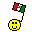 A yellow smiley face avatar with a green, white, and red flag attached by a black string, showing flag movement across frames.