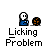 Animated contact sheet showing 10 frames of a pixel art buddy icon with a character and basketball, labeled "Licking Problem" in text below each frame.