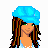 Pixel art contact sheet of a female character with brown hair and blue accessories in multiple poses, including winking, holding a bucket, and wearing shorts, with "Babi Girl" text below.