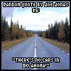 A static image of a road with trees on both sides, featuring text overlays at the top and bottom.
