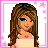 Pixel art buddy icon featuring a cartoon woman with long brown hair and blue eyes on the left, next to green text reading "Original Icons .com" on a dark green background.