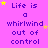 Purple background with repeated text "Life is a whirlwind out of control" and scattered yellow stars, some frames showing star movement.