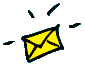 Two yellow envelope icons with black outlines and blue motion lines on a gray background, showing different orientations.