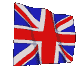 Six of a Union Jack flag animation showing progressive waving motion with visible pixelated edges on gray background