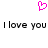 A pixelated pink heart symbol appears above repeated black text reading 'I love you' on a white background.