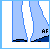 Pixel art contact sheet showing three sequential frames of an animated buddy icon featuring a character with blue headwear and light blue pants, each frame displaying different body parts or expressions.