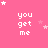Pink background with repeated white text 'you get me' and scattered star shapes in various sizes.