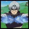 Anime character with silver hair and glasses, wearing a dark sleeveless vest over a light shirt, standing with arms outstretched against a green landscape background.