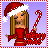 A 4x4 contact sheet of a pixel-art Christmas-themed animated icon featuring a blonde doll in red attire holding candy canes, with frame-to-frame variations in the lower-right corner's patterned area.