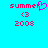 Pixelated text and symbols on a cyan background with one version featuring a heart symbol replacing the 'R' in 'summer'.
