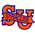 Pixelated orange and blue text logo with stylized letters on white background, appearing as a static single-frame image.