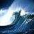 Animated ocean wave scene with a white heart symbol in the bottom right corner, showing motion