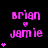 Animated pink text 'brian' and 'jamie' with heart symbols on black background, changing in quantity across frames.