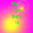 Green pixelated text 'Meh Ish bex :o' on a pink and yellow gradient background with a subtle circular light effect.