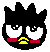 Pixelated black character head with spiky hair, white eyes with small pupils, red cheek patches, and yellow mouth details; two expressions shown side-by-side.