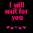 Pixelated pink text on black background reads "I will wait for you" with five heart symbols below, two versions differ in heart count.