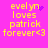 Yellow pixelated text on bright pink background reads 'evelyn loves patrick forever<3' with a purple heart and purple dots in different positions across frames.