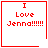 Four red-bordered white squares display 'I Love Jenna!!!!!!' text with a heart symbol in the top-right square and a starburst symbol in the bottom-right square.