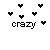 Pixelated icon with black and pink heart symbols surrounding the word 'crazy' in blocky text, displayed on a white background.
