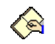 Pixelated hand holding pen writes on tilted notepad with brown border, blue sleeve visible, gray background.
