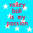 Blue background with white stars and red text reading "volley ball is my passion" in four identical