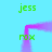 A static image with a light blue background featuring a pink, pixelated, U-shaped frame with green text 'jess' and 'rox' at various positions.