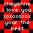 Red and black checkered background with white pixelated text reading 'cheyenne i love you xoxoxoxo your the best' in two identical sections.