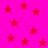Bright pink background filled with scattered red five-pointed stars of varying sizes and opacities.