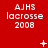 Red background displays AJHS lacrosse 2008 text with animated white symbols changing across frames.