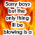 Flames fill the background with orange and yellow hues; text reads "Sorry boys but the only thing I'll be blowing is a kiss" in white outlined letters.