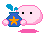 Four pixel-art frames of a character holding a blue star-shaped container with steam, each frame showing different color variations and ground effects.