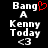 Two side-by-side pixelated text displays on black background, one with red heart symbol replacing 'g' in 'Bang', the other without.