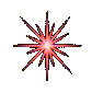 Red and black starburst animation with a bright central glow on gray background, displaying six distinct frame variations.