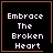 Four identical black square with orange borders display white text reading "Embrace The Broken Heart" and two distinct symbols in the bottom-right corner of each
