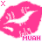A 48x48 pixel animated contact sheet showing two frames of a pink lips icon with 'MUAH' text, where the left frame has an X symbol and the right frame has a + symbol above the lips.