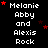Black background with white text reading "Melanie Abby and Alexis Rock" repeated in a , red stars scattered throughout