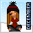 Pixel art of a character with long brown hair wearing a black and red striped beanie, red sweater, white shirt, dark pants, standing in front of snowfall background with vertical 'DECEMBER' text.