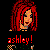 Pixelated character with long red hair and orange skin, mouth open in a shout or laugh, below which is red text reading 'ashley!' on black background.