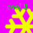Yellow snowflake-shaped icon with green text 'cool' above it on a bright pink background, showing animation changes in the snowflake's arms across frames.