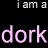 Animated contact sheet of a text-based buddy icon showing "i am a dork" in multiple colors across 8 frames with varying styles and effects on black background.